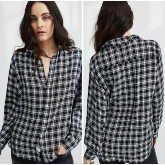 Frank & Eileen EILEEN 100% Modal Button-Up Black White Check Plaid Shirt L $228 - Picture 1 of 11